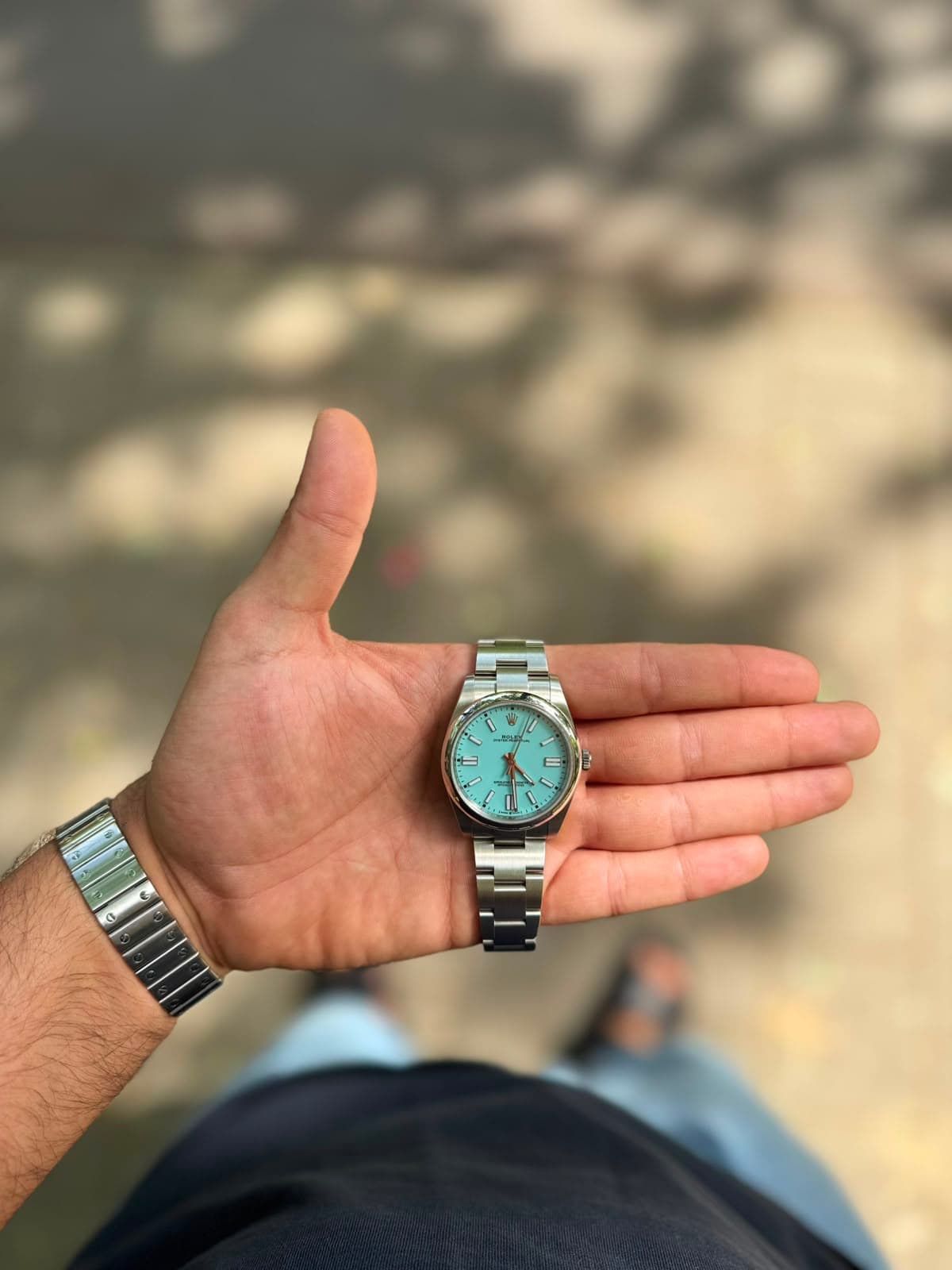 Rolex Oyster Perpetual turquoise dial in daylight