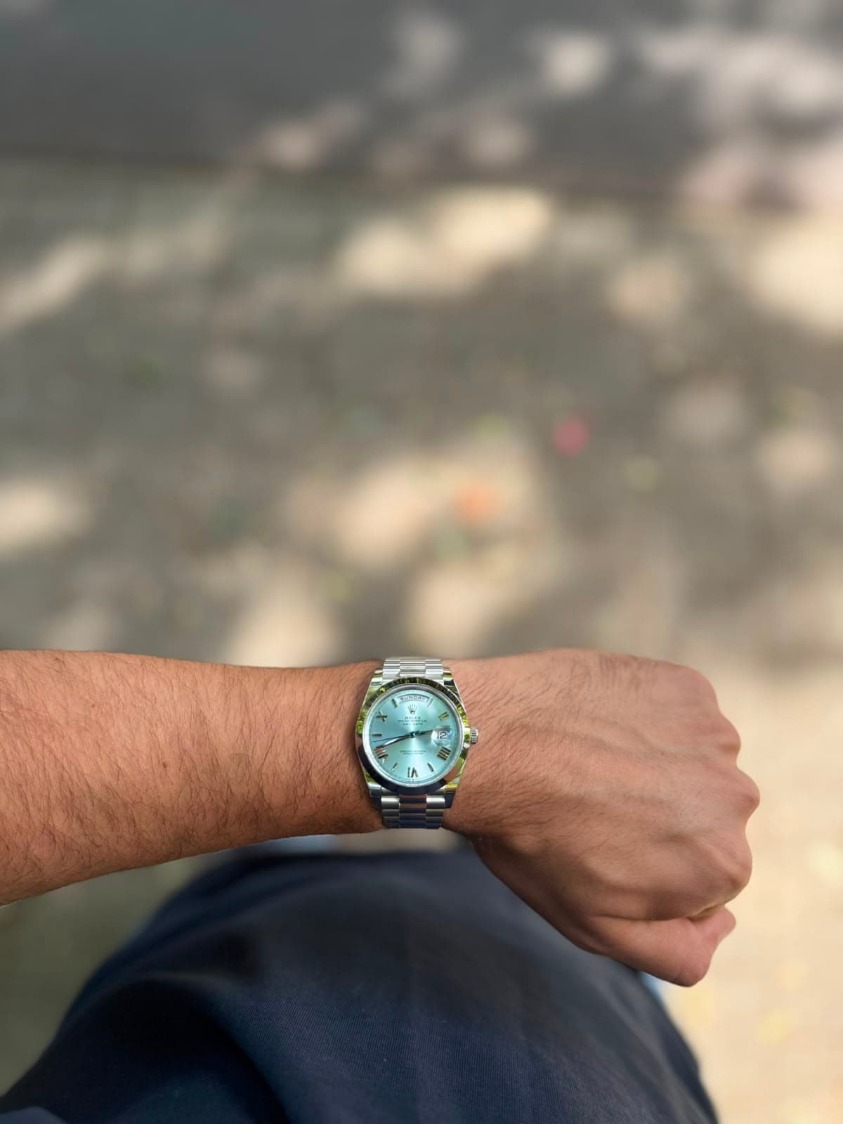 Rolex Day-Date ice-blue dial in daylight